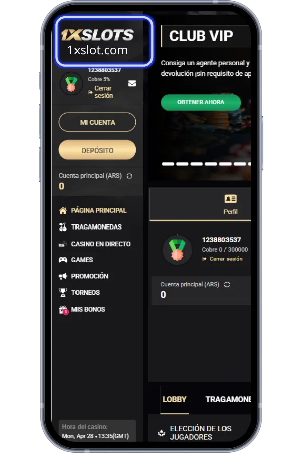 Accédez au site officiel de 1xSlots